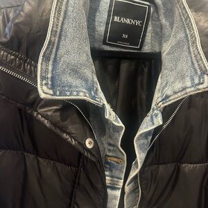 Blank NYC Black Puffer Jacket with Denim Collar